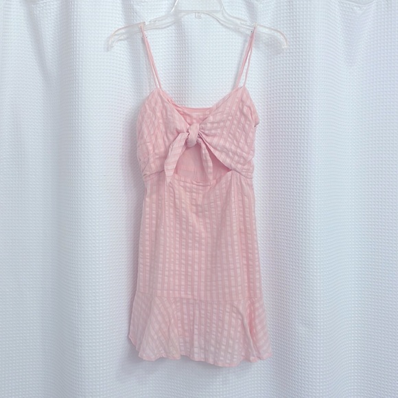 Lovers and Friends Revolve Pink Striped Bow Tie Cut Out Front Mini Dress Small - Picture 2 of 3
